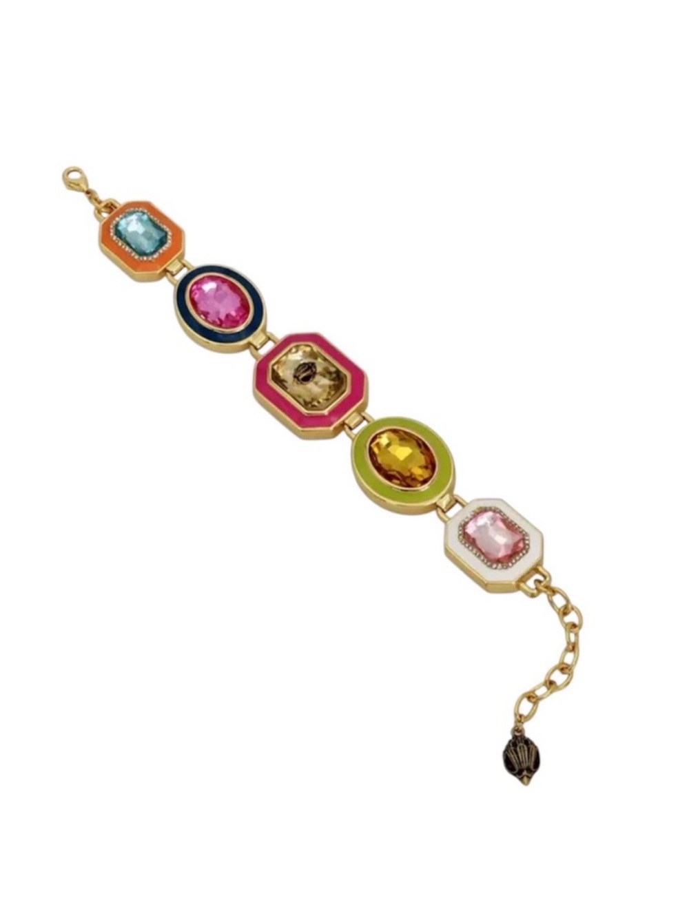 Gold Multicolor Gemstone Link Bracelet - Women Jewelry